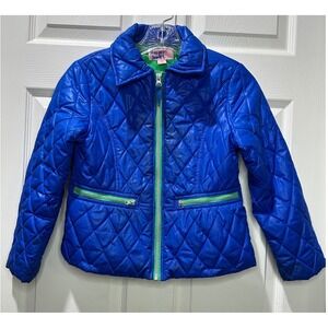 Copper Key Kids Blue Quilted Puffer Jacket with Green Zipper Size 7/8 Winter Ski